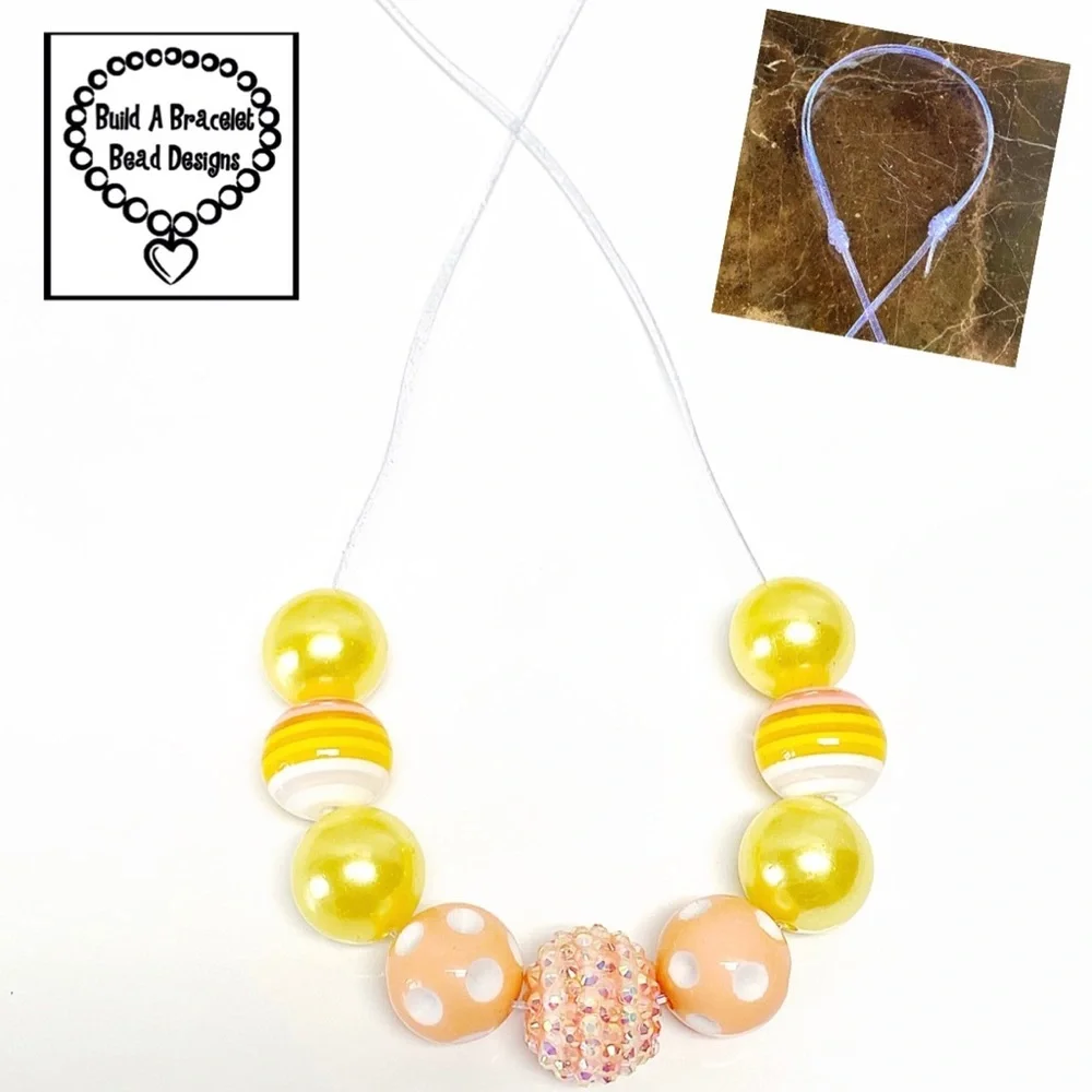 Peach Sunshine Beaded Necklace Yellow Summer Adjustable Sparkle Cord